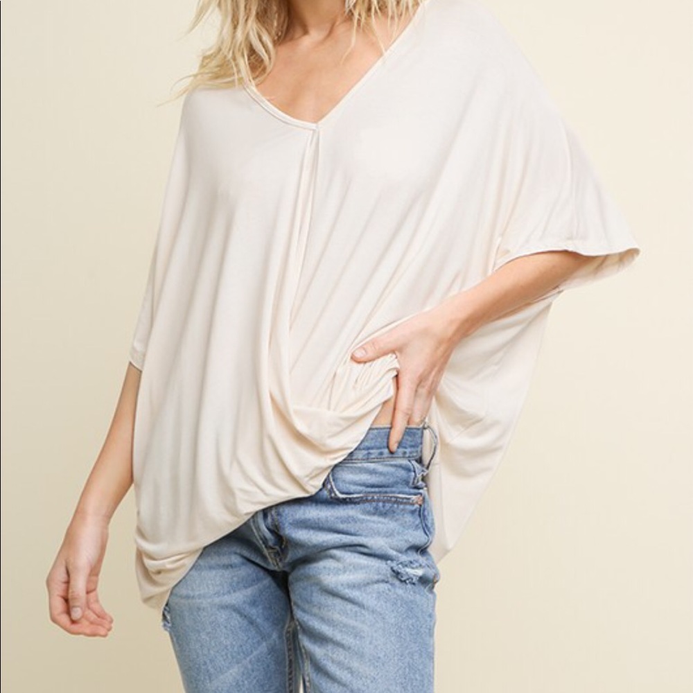 2 LEFT Ivory front Gathered top tunic - Picture 2 of 4